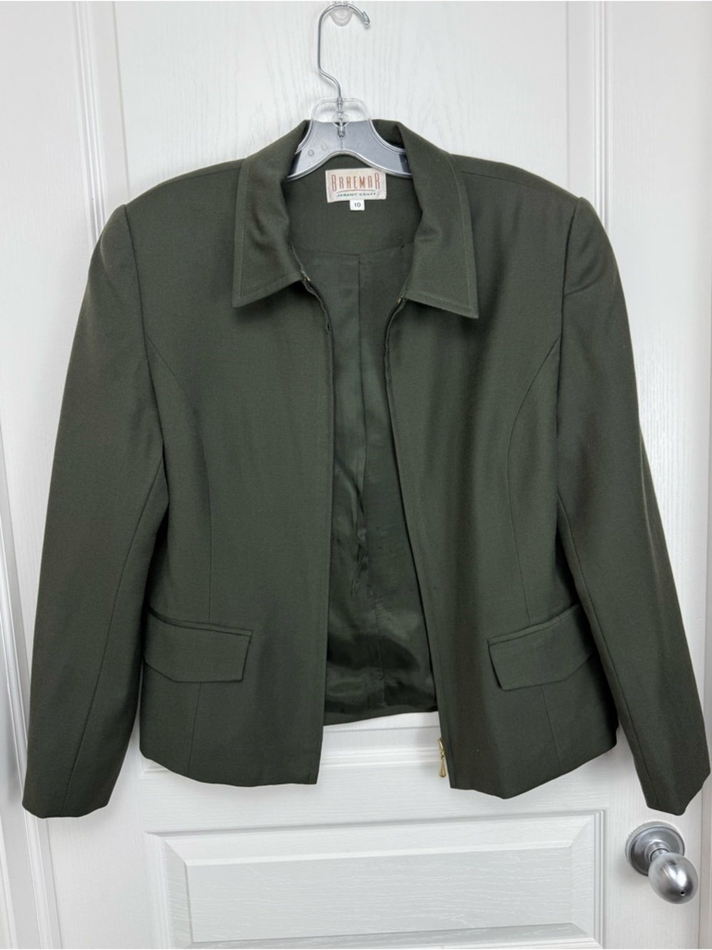 Vintage 90s Wool Zip Up Collared Jacket Size 10 Green Army Olive - Picture 4 of 9
